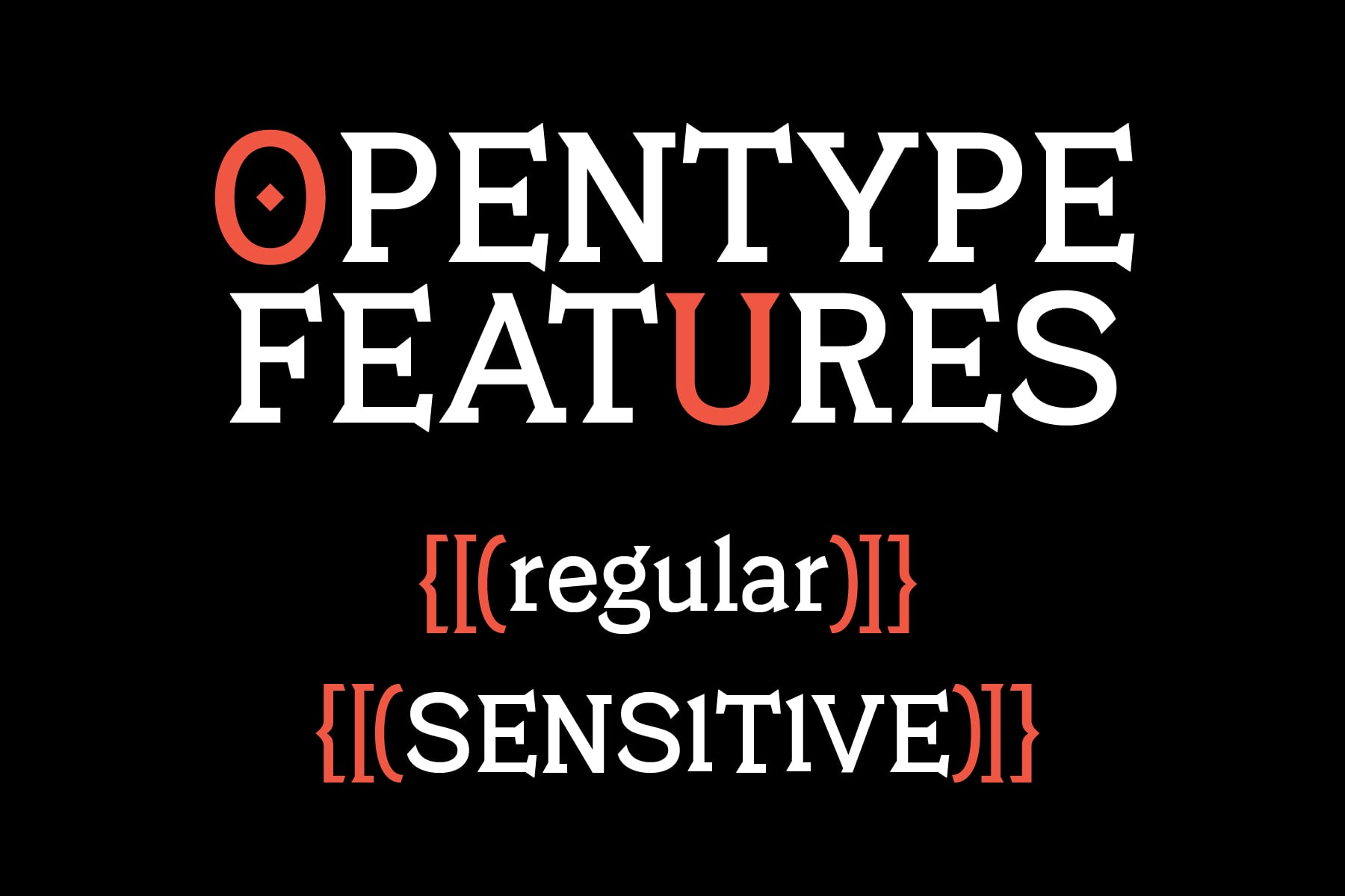 OpenType Features text with regular sensitive notation in brackets below