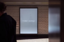 Vertical display mockup with light background on industrial brick setting