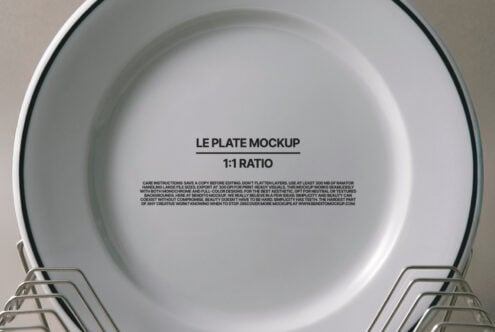 White plate resting in nested wire display racks shot from top
