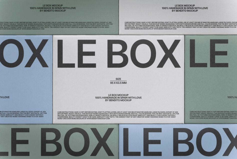 Le Box packaging mockup in pastel colors with large typography layout