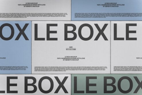 Le Box mockup showing multiple color variations on folded template