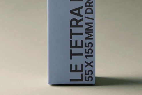 Light blue tetra pack shown from angled side view with text