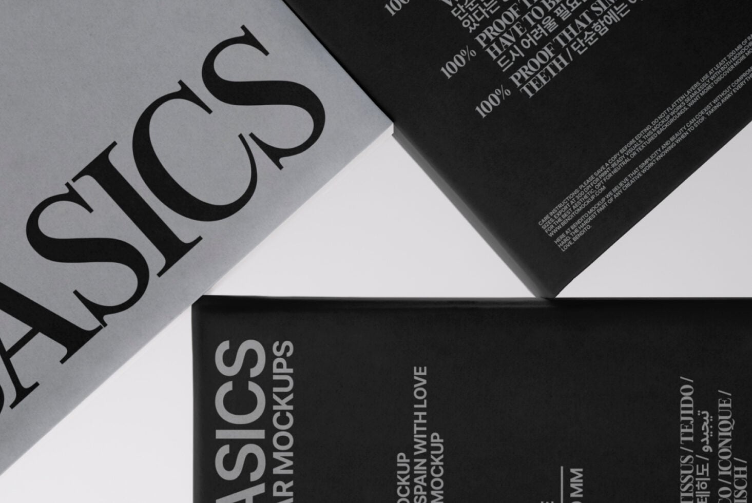 Close-up of black tag reading SLICS mockups with handmade spin text
