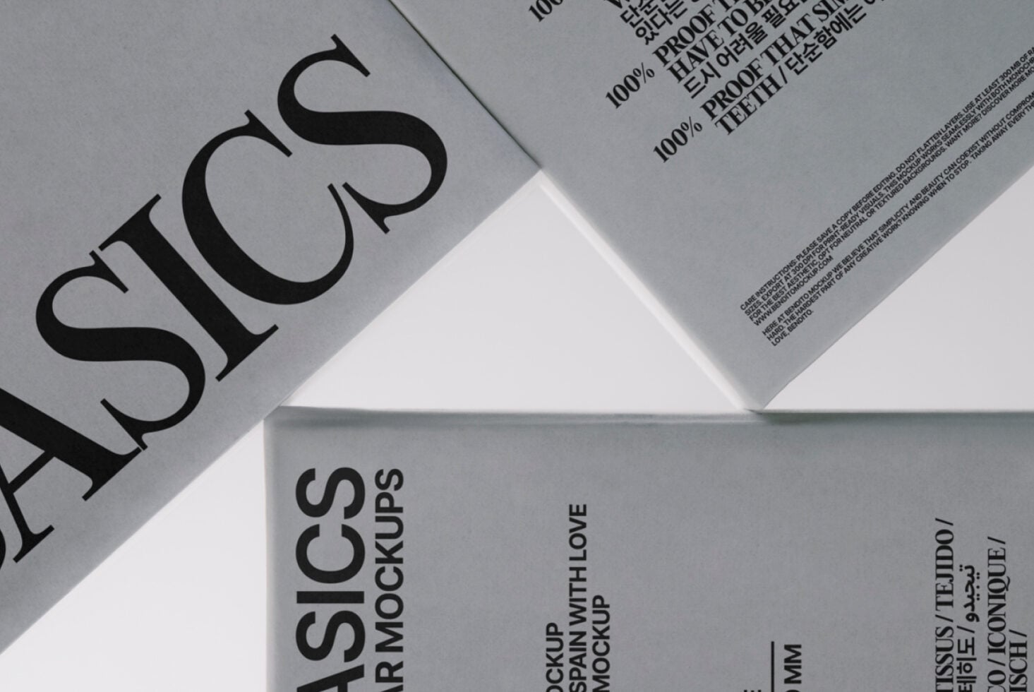 Close-up of gray tag reading SLICS mockups with handmade spin text