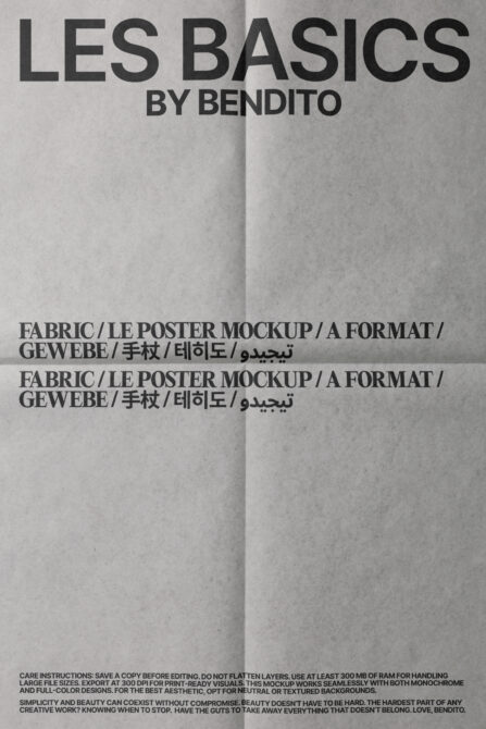 Les Basics by Bendito poster mockup on neutral grey paper with crease