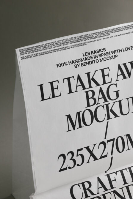 Detail shot of handmade bag mockup with bold serif typography layout