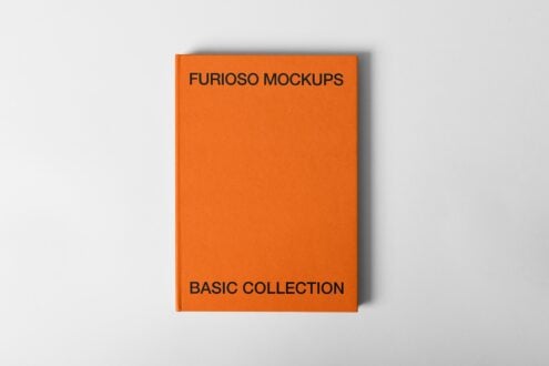 Orange hardcover book with Furioso Mockups Basic Collection title