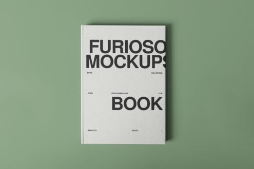 White book mockup on sage green background with black typography