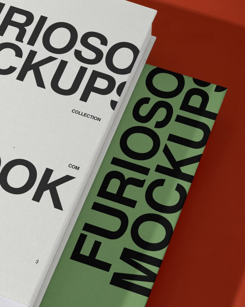Open magazine mockups showing green cover with bold typography