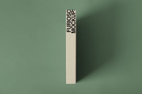 Cream colored narrow box with black text Furioso Mockup at top against soft green background