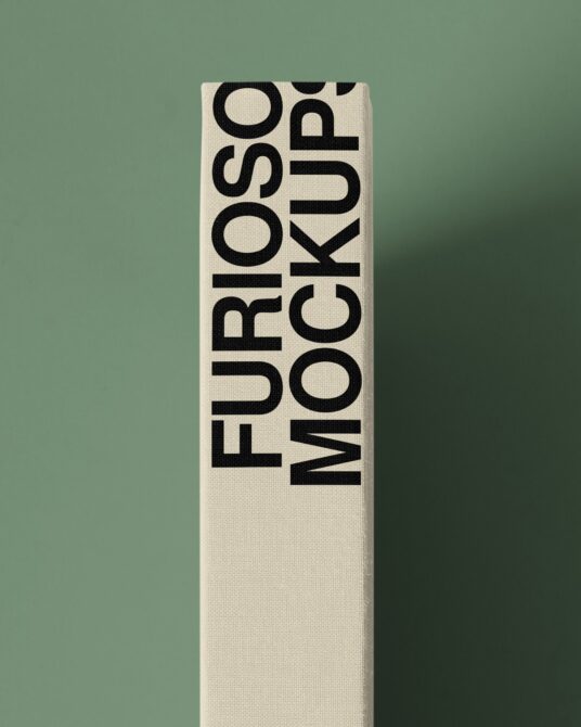 Tall cream box with black vertical text reading Furioso Mockup against sage green background