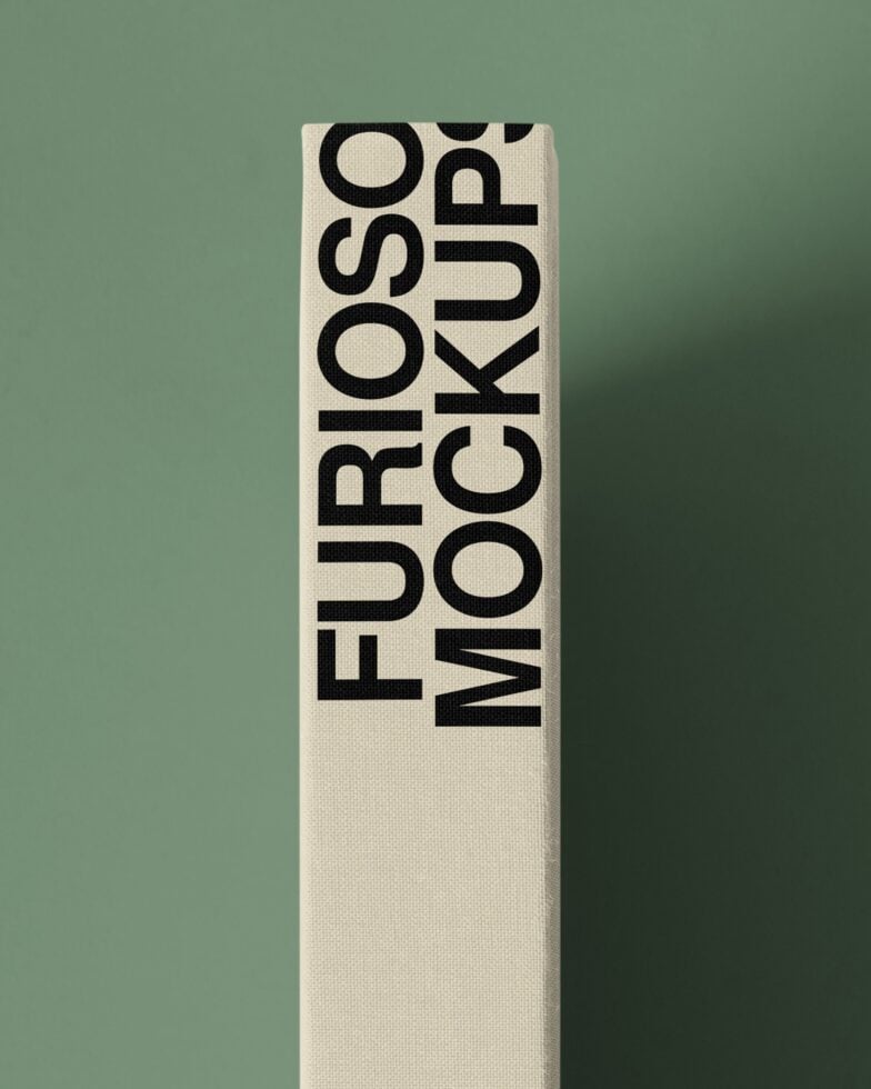 Tall cream box with black vertical text reading Furioso Mockup against sage green background