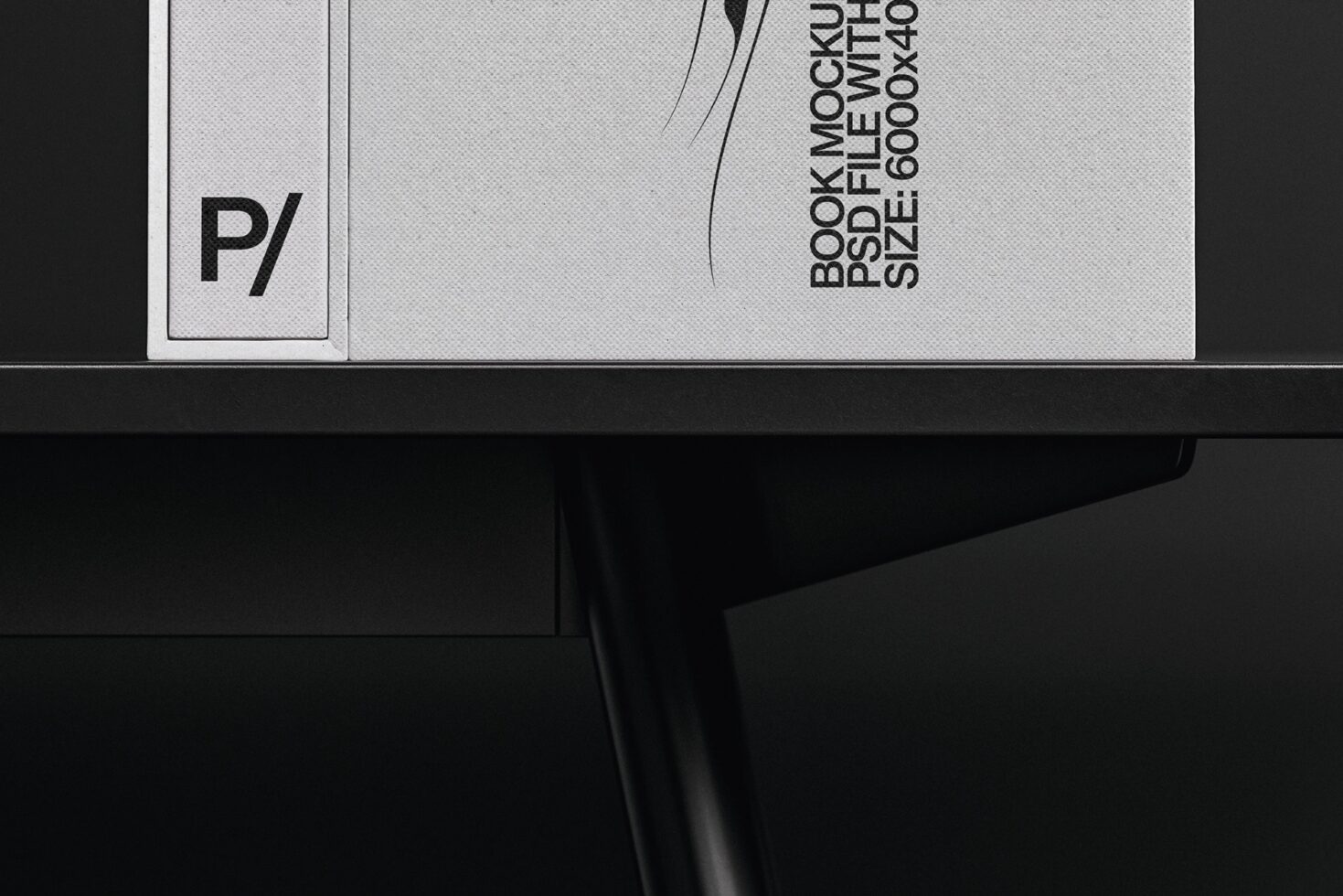 Book mockup displayed on tablet showing spine, cover with P/ logo, bold typography