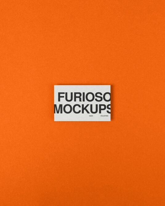 White rectangular card on bright orange background featuring bold Furioso Mockups Basic Collection text