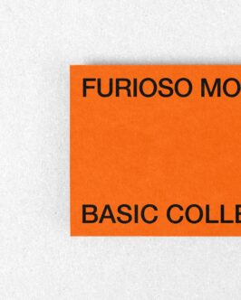 Close-up of orange card with black text showing partial Furioso Mockups Basic Collection on textured paper