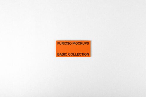 Bright orange card with black text reading Furioso Mockups Basic Collection on light background