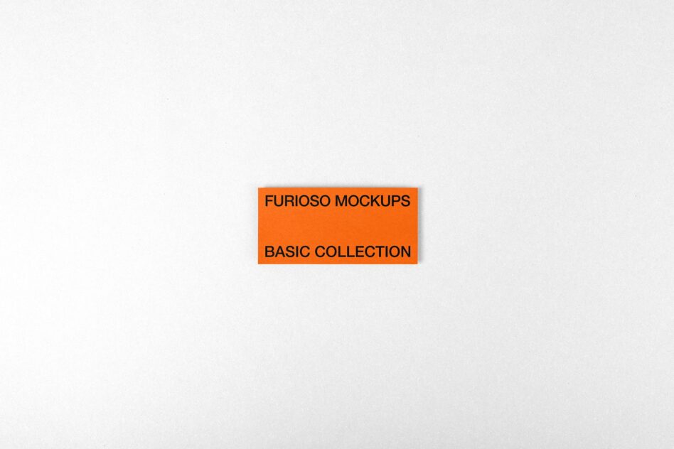 Bright orange card with black text reading Furioso Mockups Basic Collection on light background