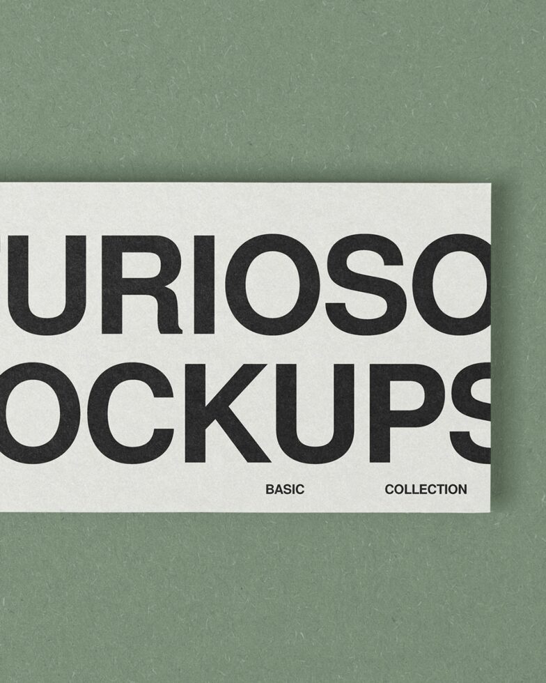 Horizontal cream card on sage backdrop with oversized black typography detail