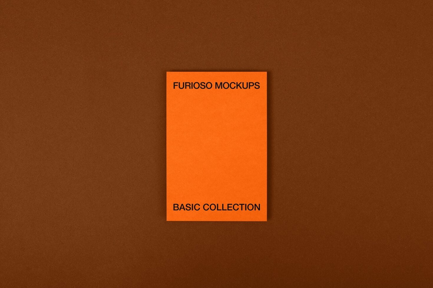 Single orange card centered on brown background with black sans serif lettering