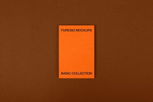 Single orange card centered on brown background with black sans serif lettering
