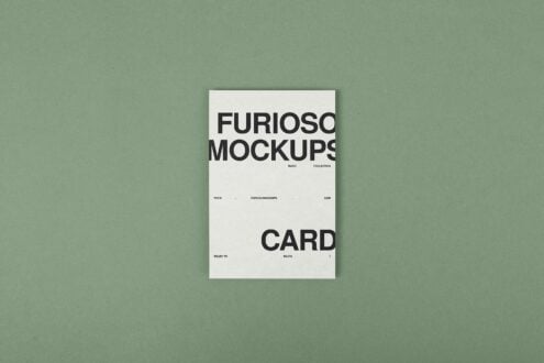 Tall cream card mockup on green background displaying stacked typography layout
