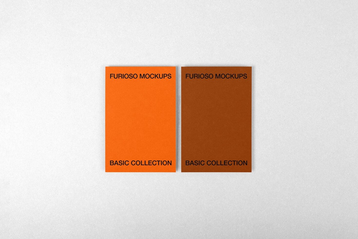 Two stacked cards in orange plus brown tones with Furioso Mockups branding