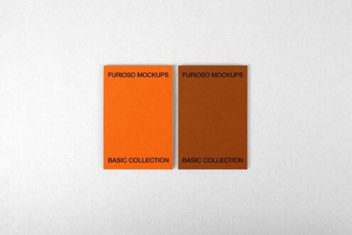 Two stacked cards in orange plus brown tones with Furioso Mockups branding