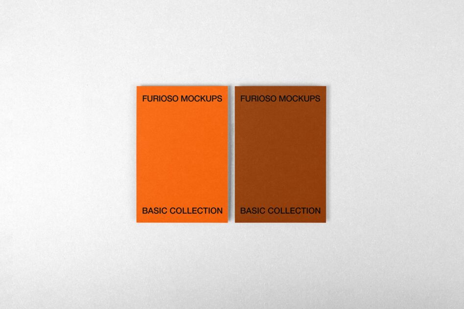 Two stacked cards in orange plus brown tones with Furioso Mockups branding
