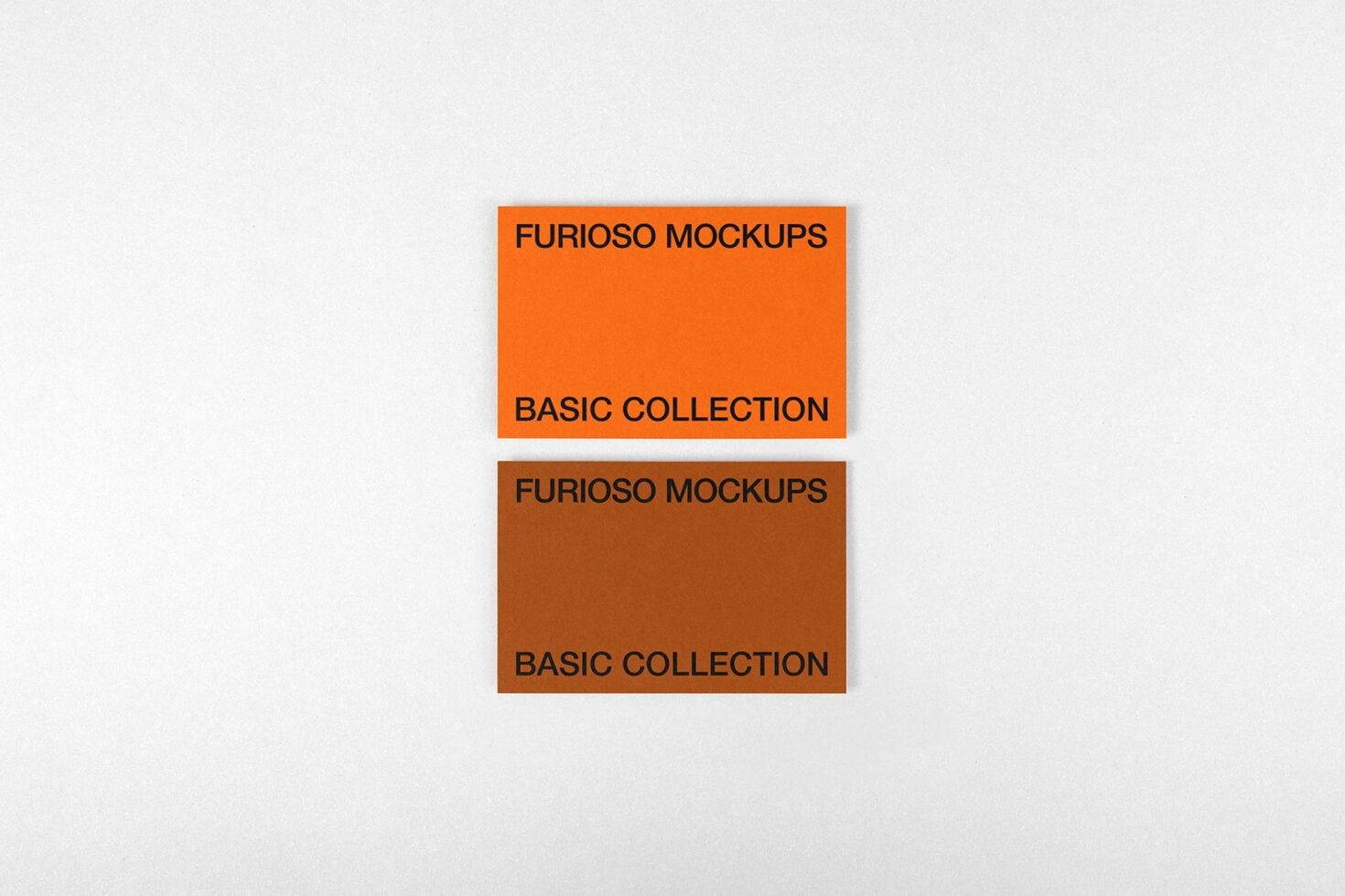 Stacked horizontal cards in orange plus brown displaying Furioso Mockups designs