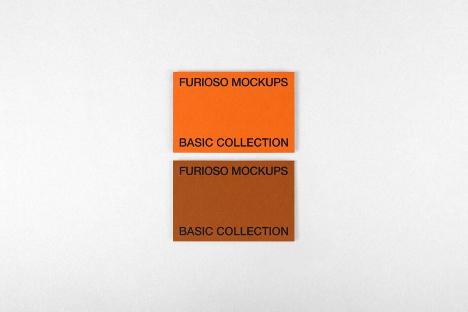 Stacked horizontal cards in orange plus brown displaying Furioso Mockups designs