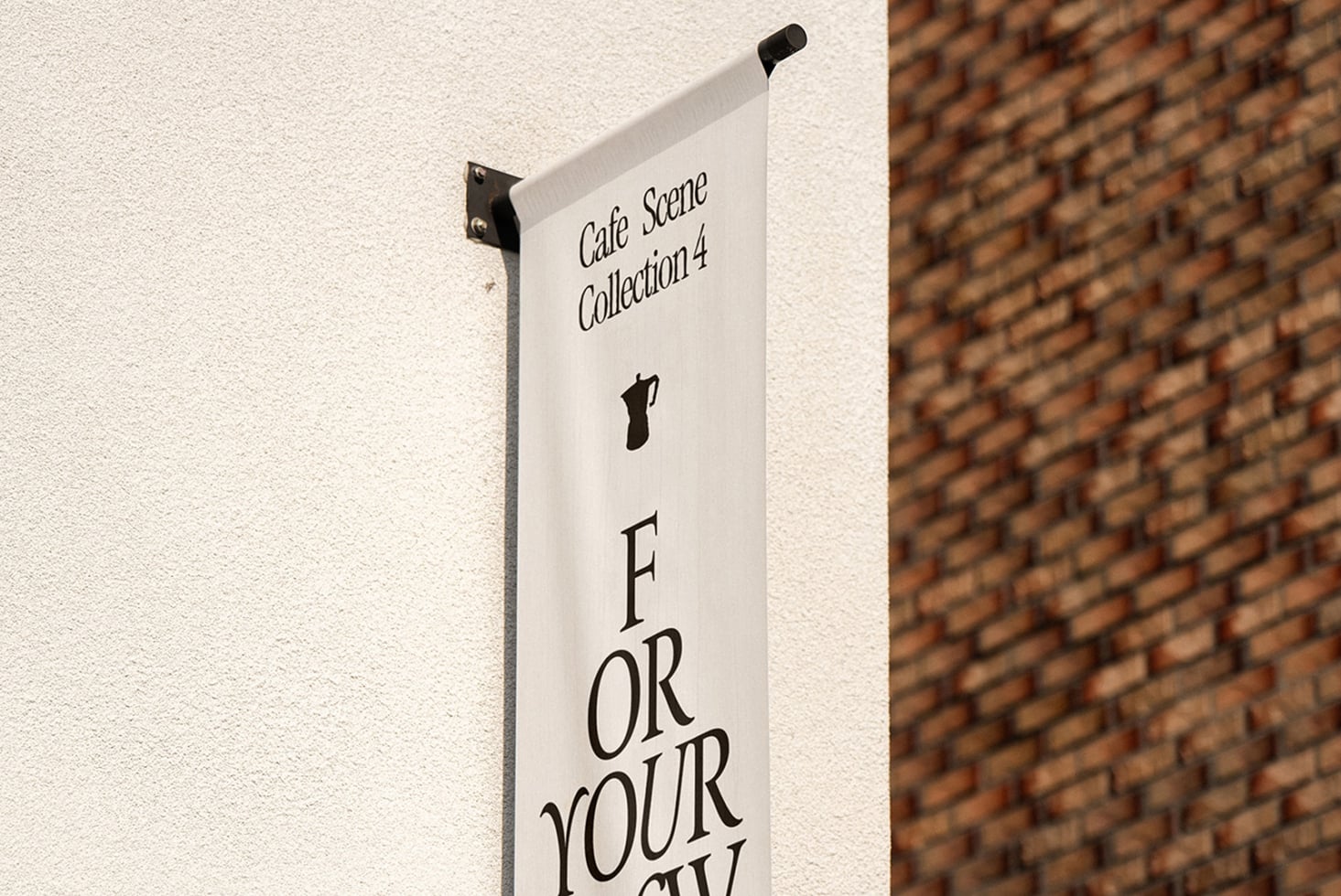 Vertical hanging sign in cream, Cafe Scene Collection 4 text, coffee pot icon