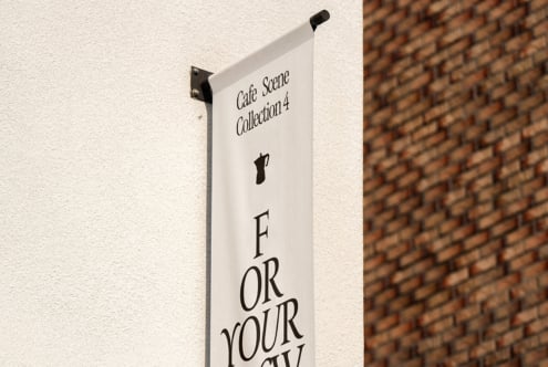 Vertical hanging sign in cream, Cafe Scene Collection 4 text, coffee pot icon