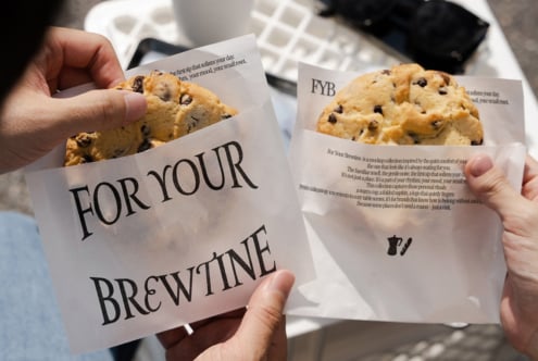 Cookie packaging mockup with chocolate chip cookies visible inside