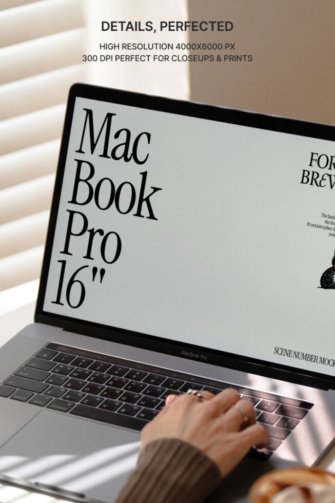 Extreme closeup of MacBook Pro screen displaying serif typography design