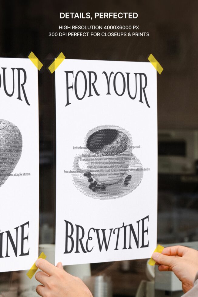 Close up poster detail shot showing high res coffee imagery on brewtine design