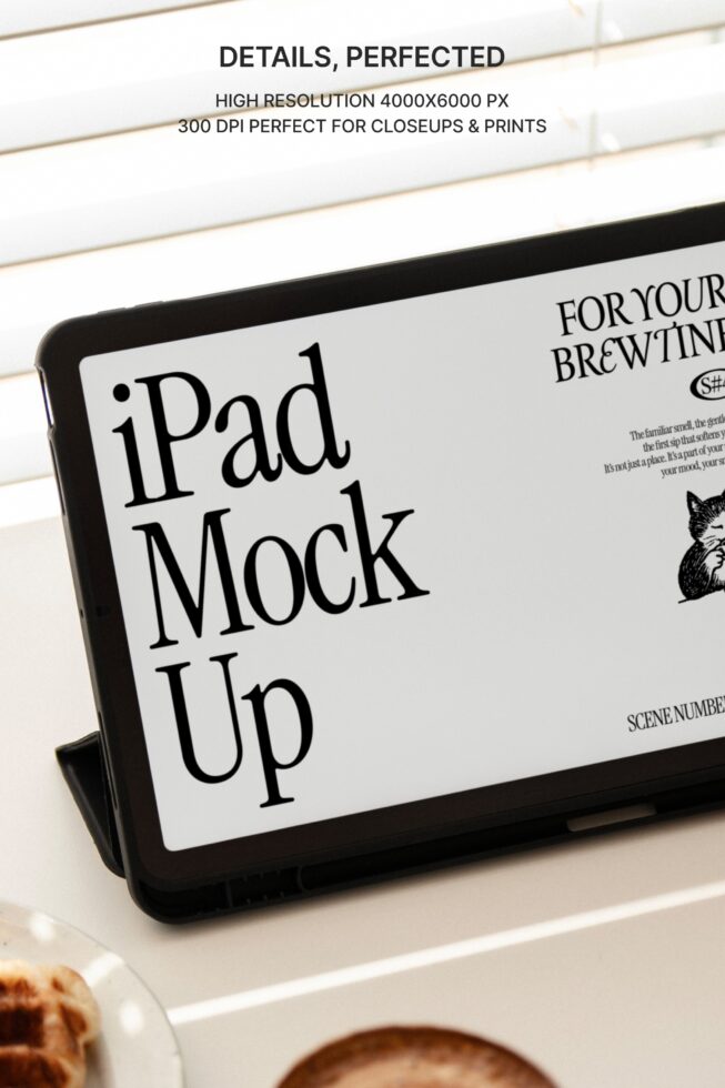 iPad in landscape showing For Your Brewtine design with coffee graphics