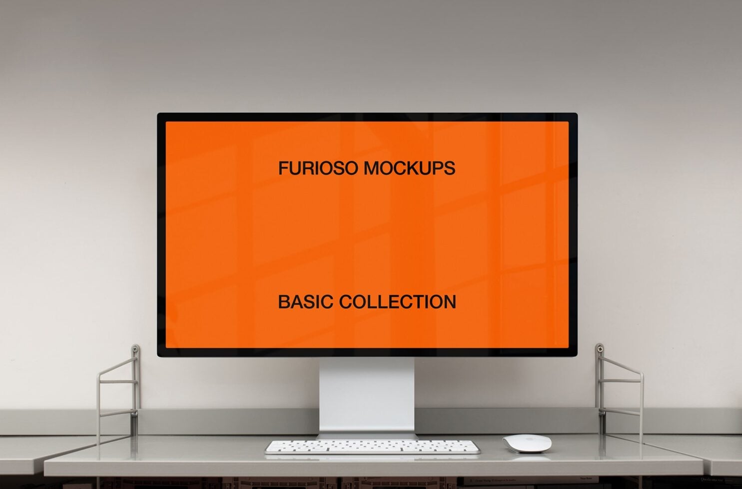 Wide monitor setup showing orange Furioso Mockups Basic Collection screen