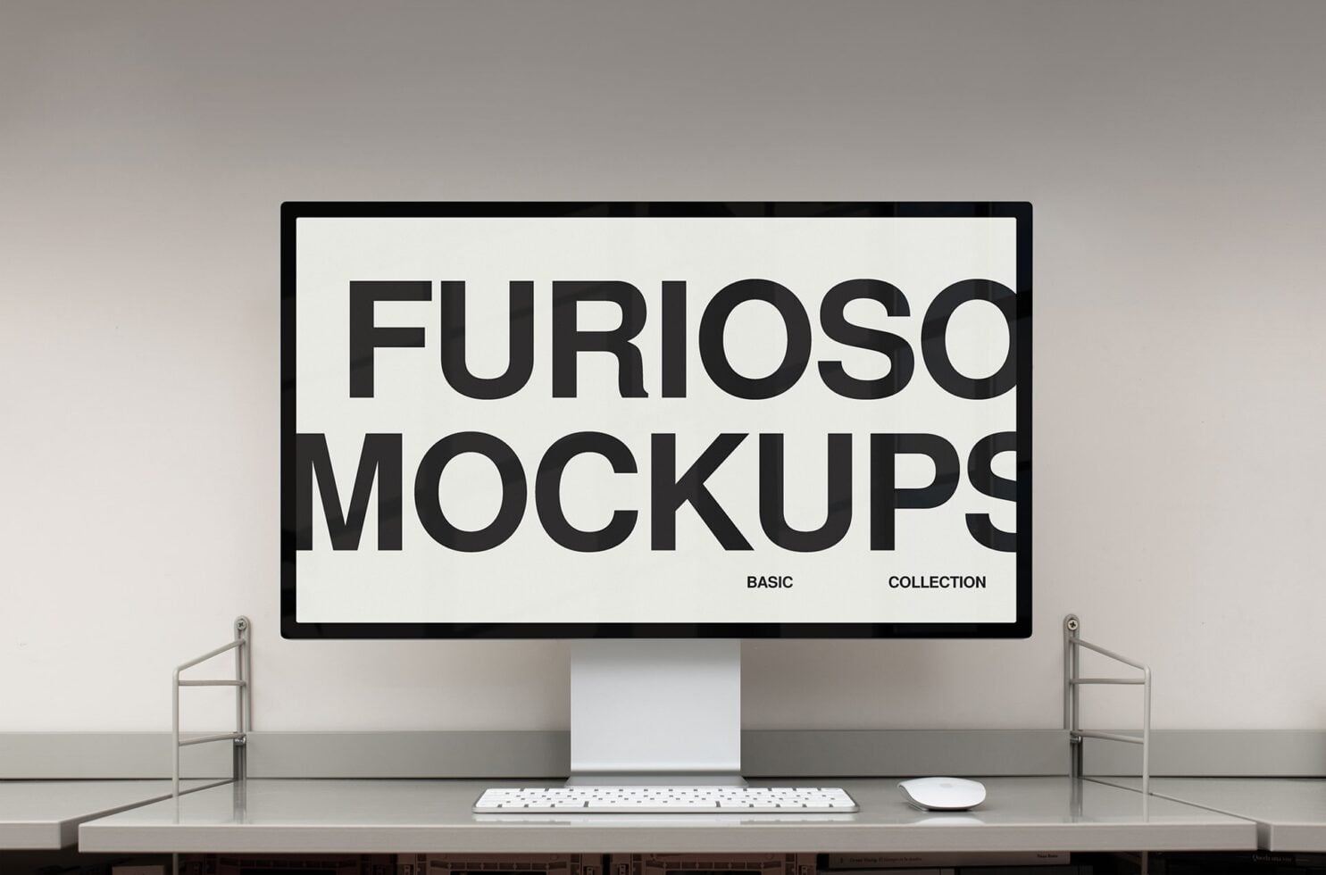 Monitor displaying large bold Furioso Mockups typography on white background