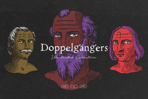 Three colorful classical heads on dark background illustrated