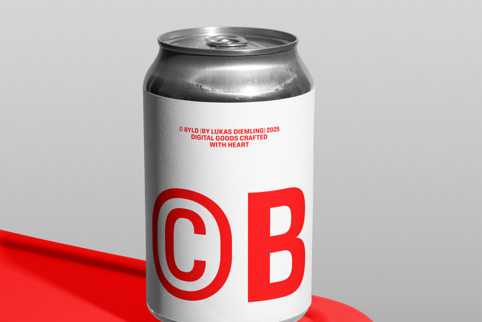 Silver can on red surface with white label, large red CB letters visible on front