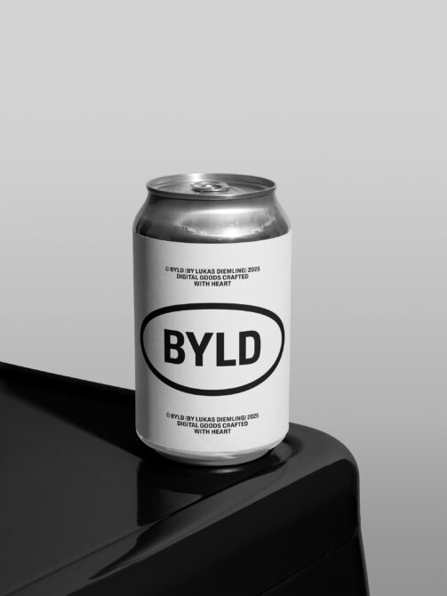 Metallic aluminum can with white label featuring bold BYLD oval logo in black