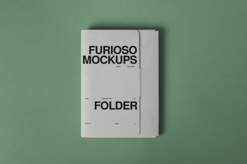 White folder mockup lying flat on sage green background