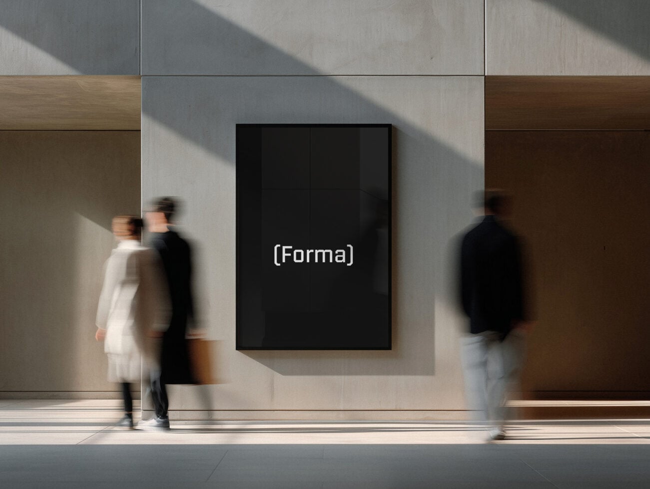 Black framed display mockup on minimalist gallery wall space