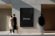 Black frame mockup on minimalist gallery wall with soft natural lighting
