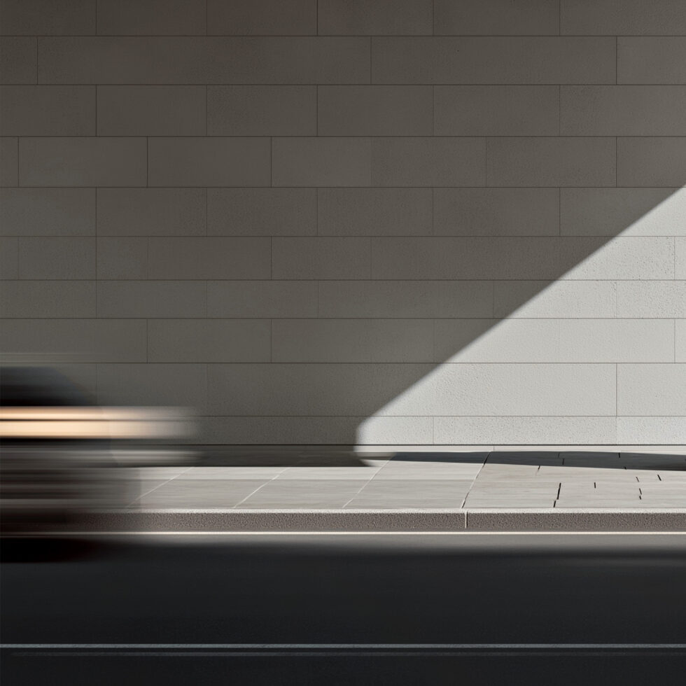 Empty gallery wall mockup with dramatic light, minimal tilework, clean modern space
