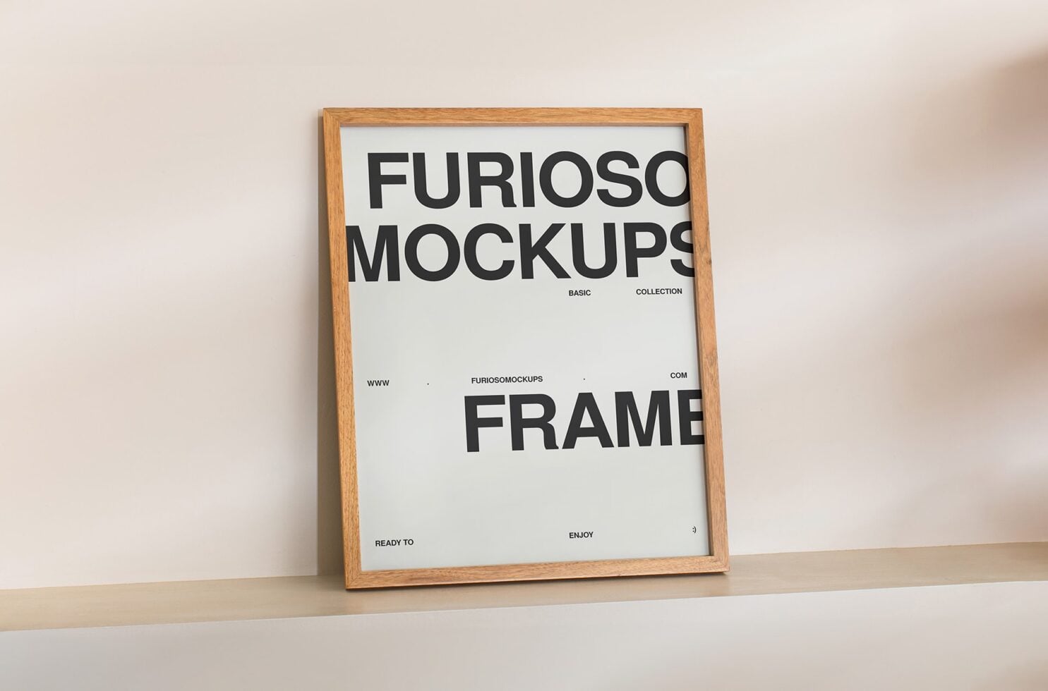 Wooden frame mockup with minimalist layout on white background