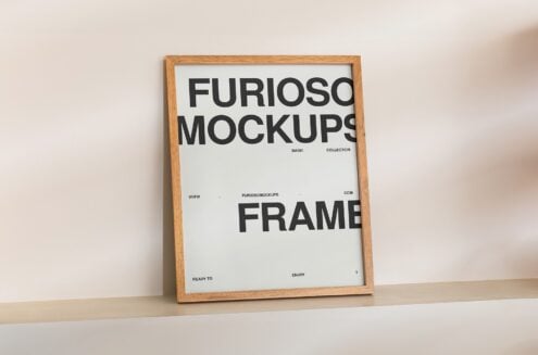 Wooden frame mockup with minimalist layout on white background