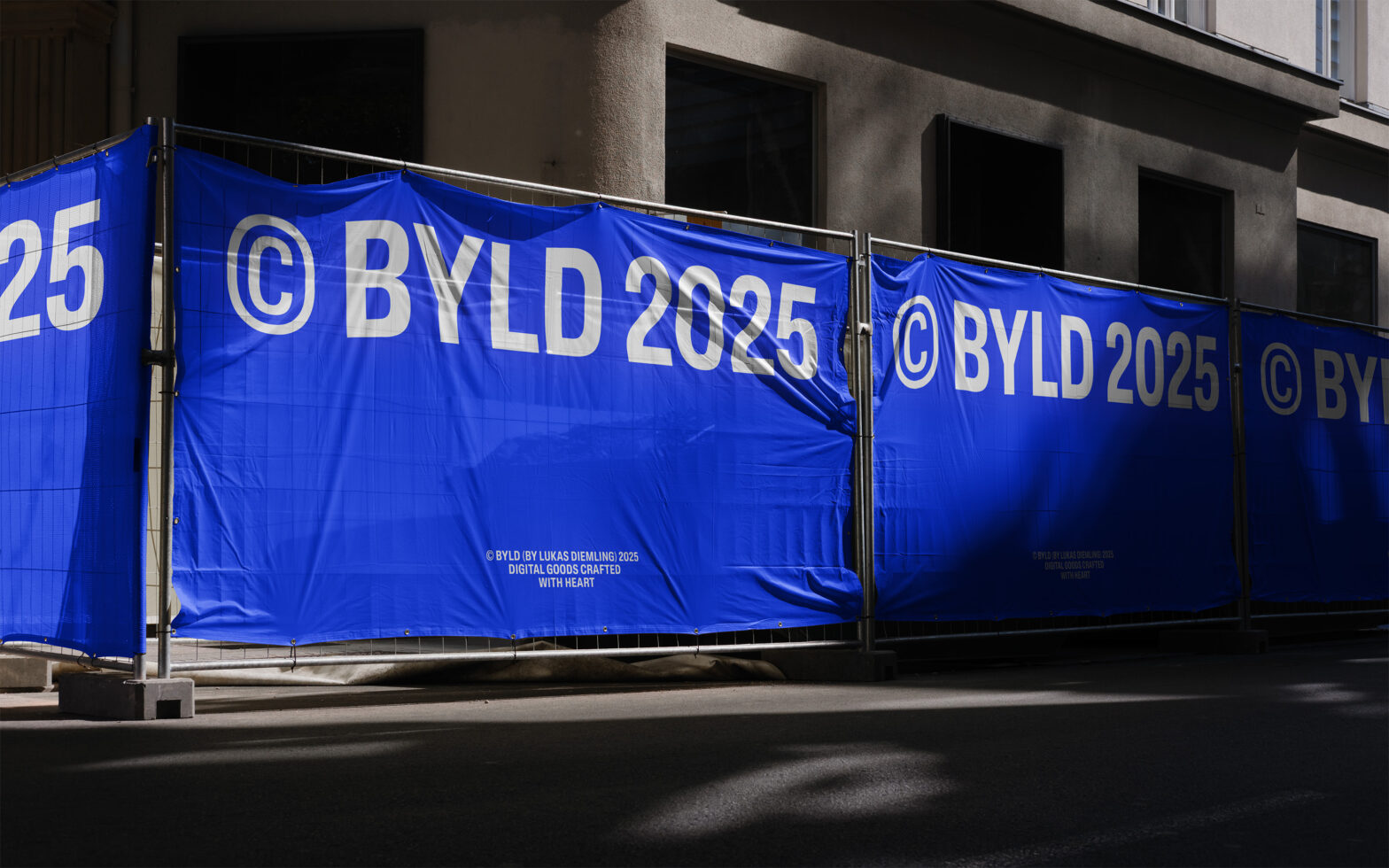 Blue banner with copyright BYLD 2025 text repeated in yellow lettering
