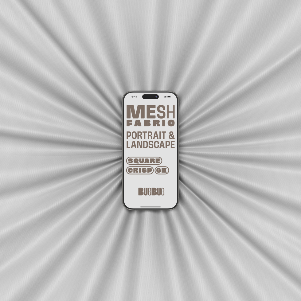 iPhone on radial light fabric texture showing mesh fabric mockup in neutral tones