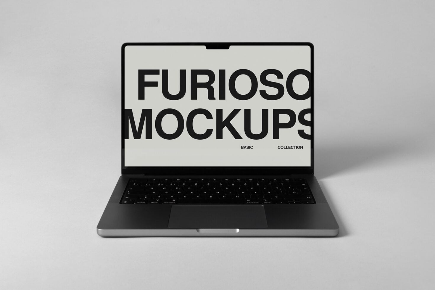 Laptop screen open with cream mockup displayed on black keyboard
